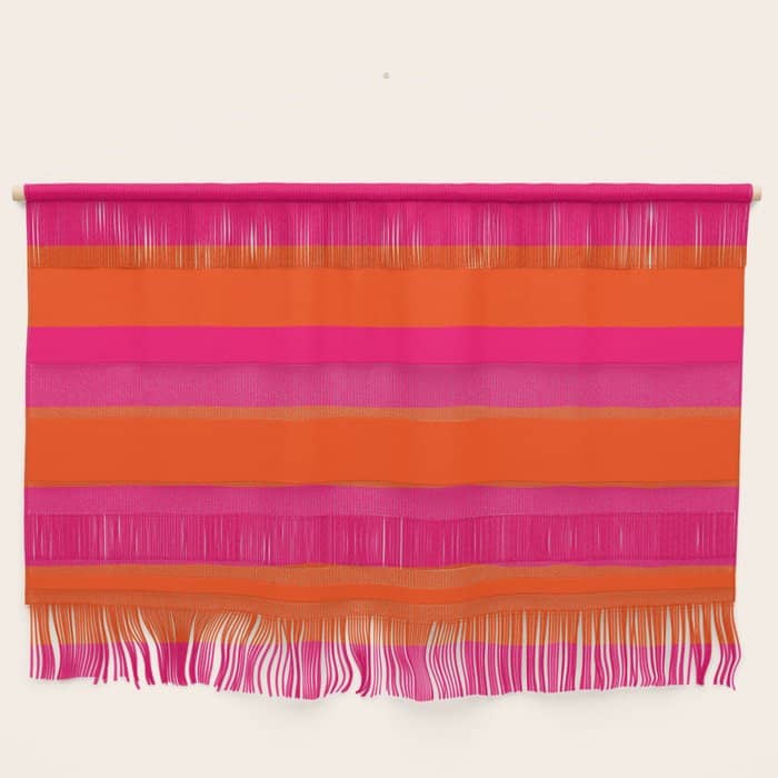Bright Neon Pink And Orange Horizontal Cabana Tent Stripes Wall Hanging