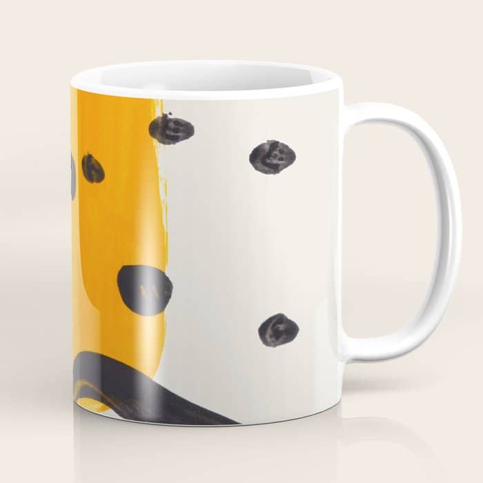 Unique Abstract Unique Mid Century Modern Yellow Mustard Black Ring Dots Coffee Mug