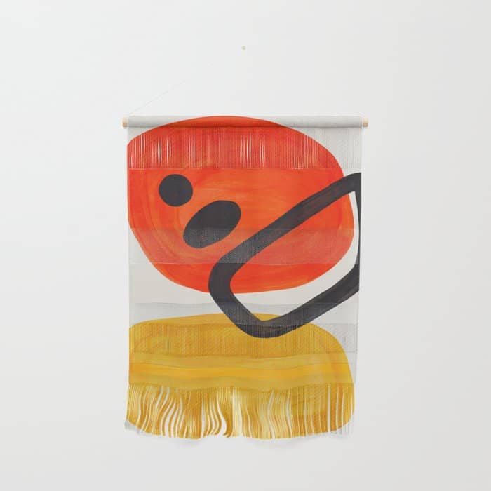 Colorful Mid Century Modern Abstract Fun Shapes Patterns Space Age Orange Yellow Orbit Bubbles Wall Hanging