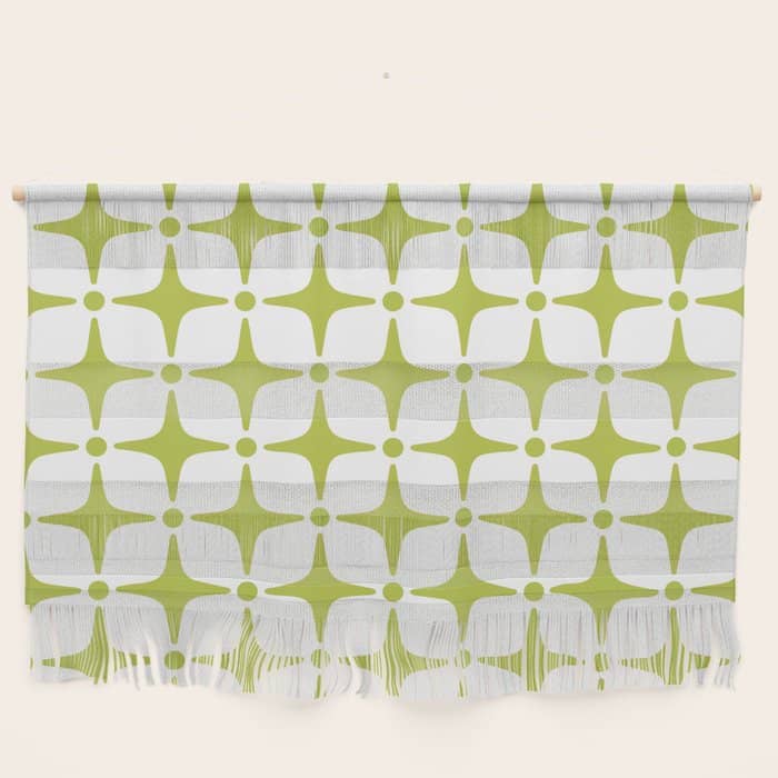Mid Century Modern Star Pattern Chartreuse Green Wall Hanging