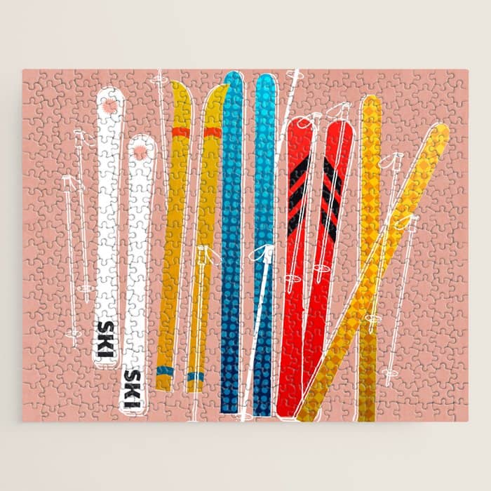 Colorful Ski Illustration And Pattern No 2 Jigsaw Puzzle