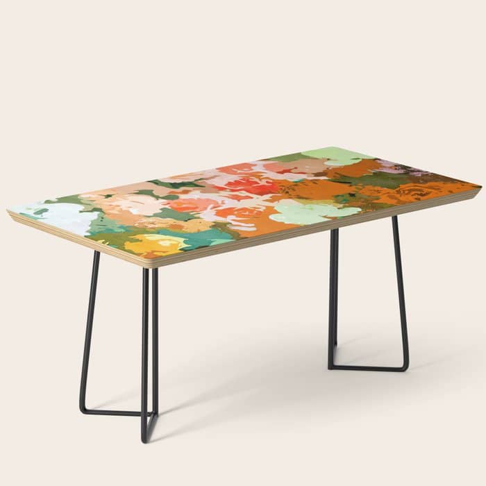 Velvet Floral, Summer Eclectic Botanical Blossom Blush Painting, Nature Colorful Garden Illustration Coffee Table