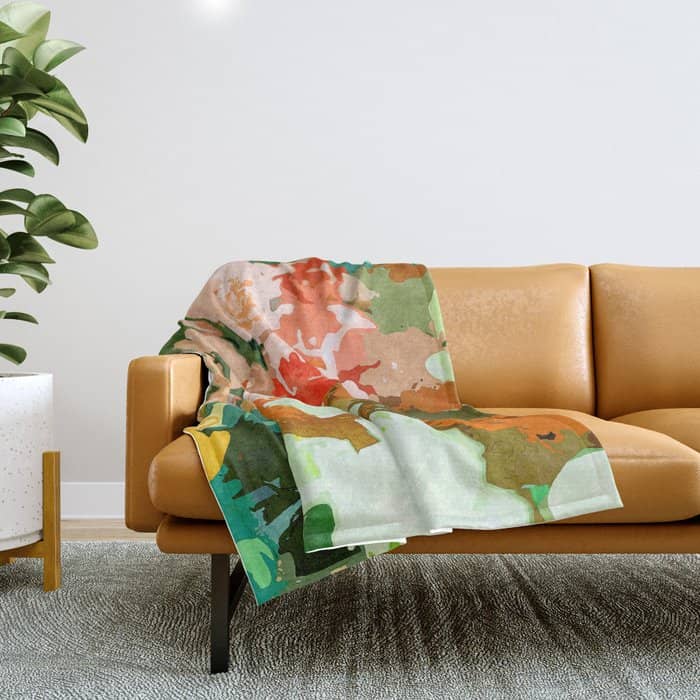 Velvet Floral, Summer Eclectic Botanical Blossom Blush Painting, Nature Colorful Garden Illustration Throw Blanket