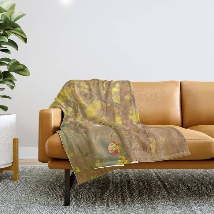 Odilon Redon "Trees On A Yellow Background" Throw Blanket