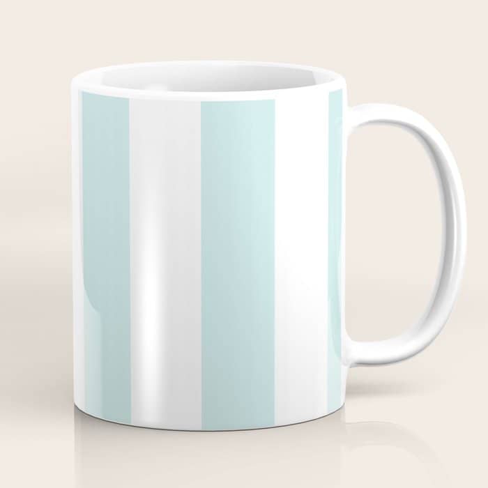 Duck Egg Pale Aqua Blue And White Wide Vertical Cabana Tent Stripe Coffee Mug