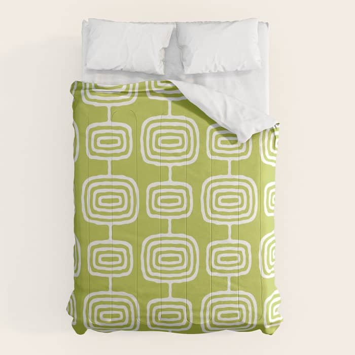 Mid Century Modern Atomic Rings Pattern Chartreuse Comforter