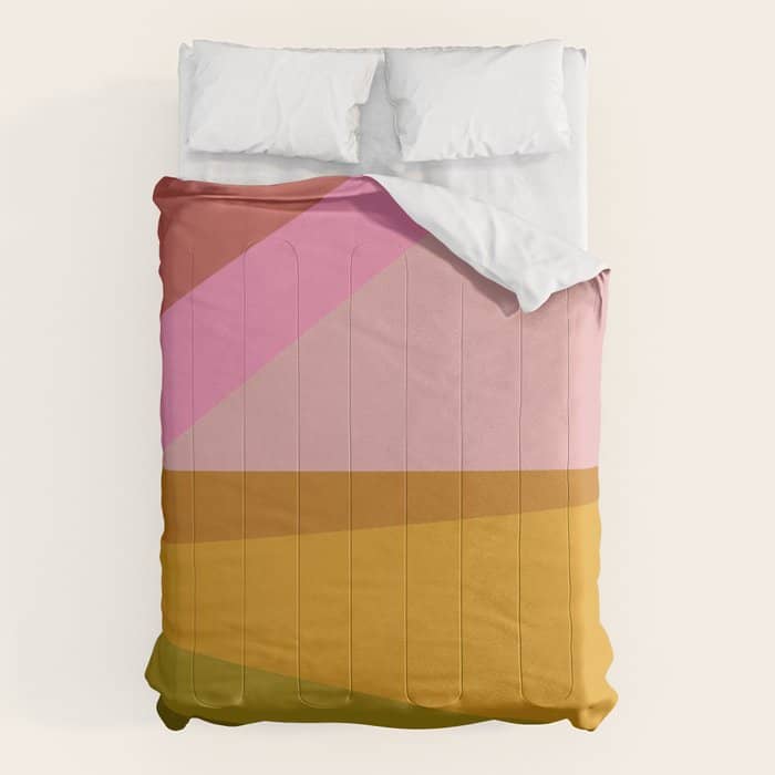 Colorful Geometric Abstract In Pink, Mustard, And Green Comforter