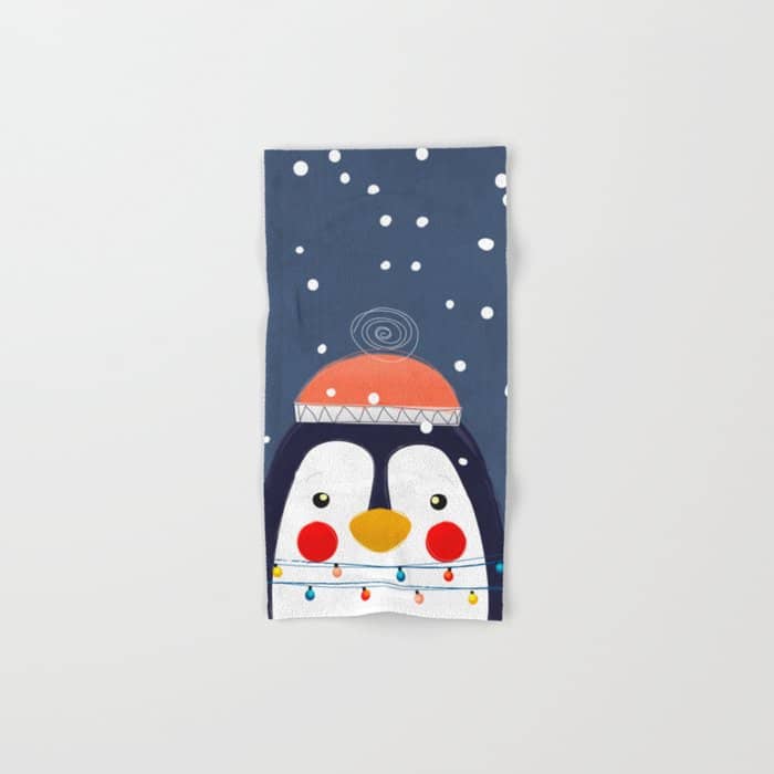 Christmas Penguin With Fairy Lights No2 Bath Towel