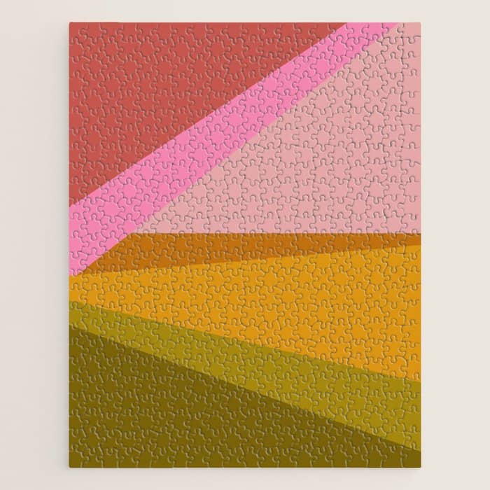 Colorful Geometric Abstract In Pink, Mustard, And Green Jigsaw Puzzle
