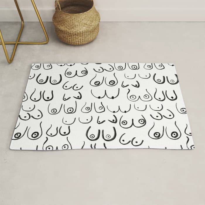Boobs Pattern - Black And White Line Drawing, Life Drawing, Feminine Art Rug