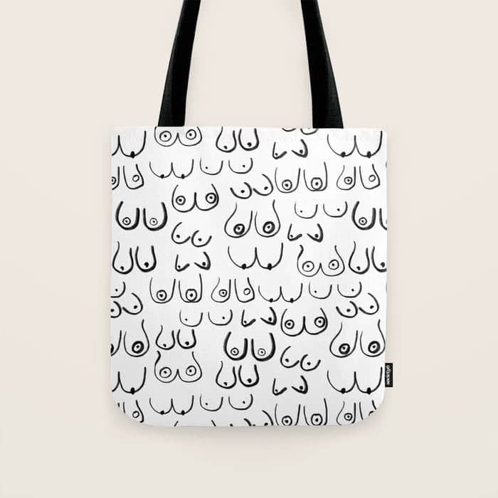 Boobs Pattern - Black And White Line Drawing, Life Drawing, Feminine Art Tote Bag