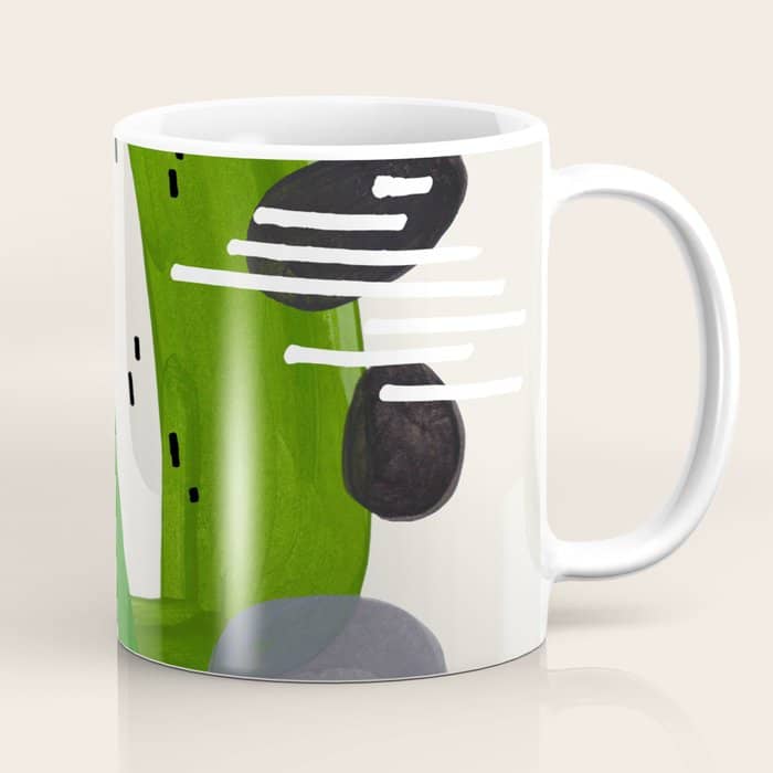 Fun Mid Century Modern Abstract Minimalist Olive Green Rings Grey Black Accent Coffee Mug