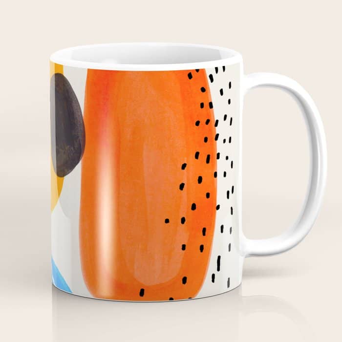 Fun Mid Century Modern Abstract Minimalist Yellow Orange Blue Watercolor Bubbles Coffee Mug
