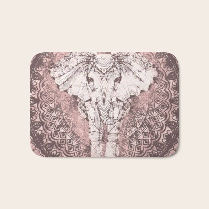 Bohemian, Elephant, Mandala, Blush, Moon Bath Mat