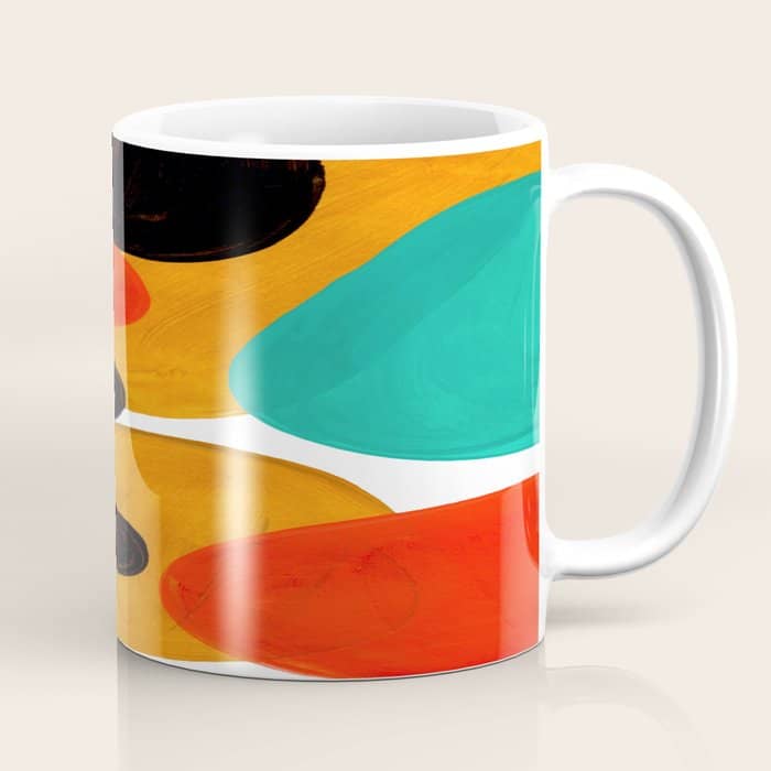 Mid Century Modern Abstract Minimalist Retro Vintage Style Rolie Polie Olie Bubbles Teal Orange Coffee Mug