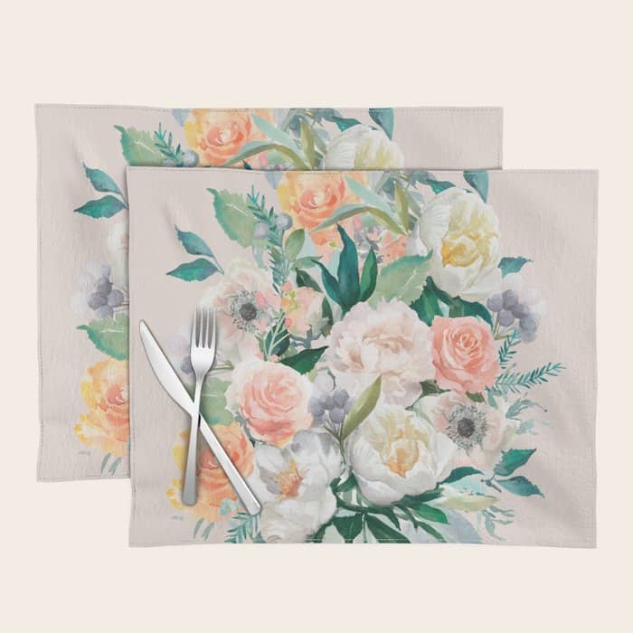 Pastel Flower Bouquet With Roses Placemat