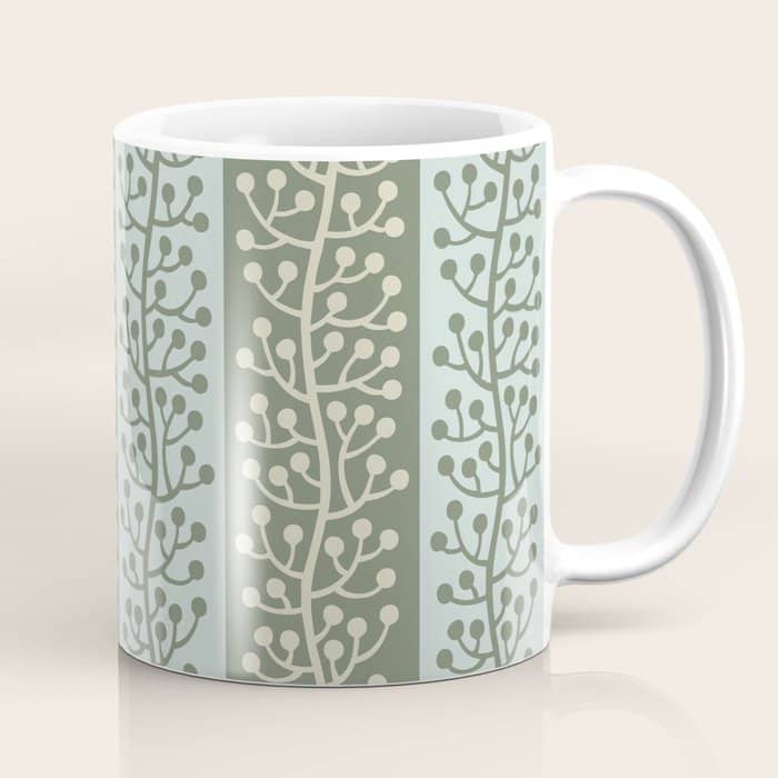 Mid Century Modern Berry Vine Sage And Mint Green Coffee Mug