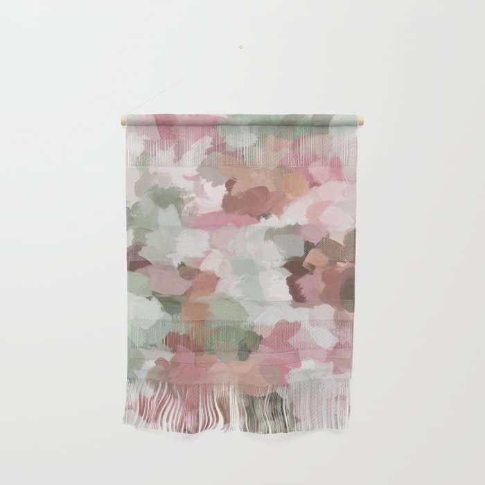Spring Flurry - Sage Mint Green Fuchsia Blush Pink Abstract Flower Wall Art, Springtime Painting Wall Hanging