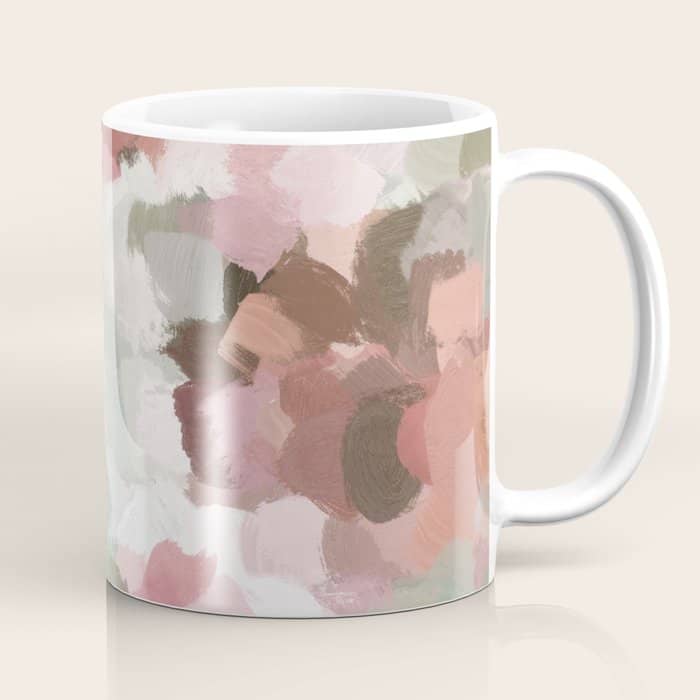 Spring Flurry - Sage Mint Green Fuchsia Blush Pink Abstract Flower Wall Art, Springtime Painting Coffee Mug