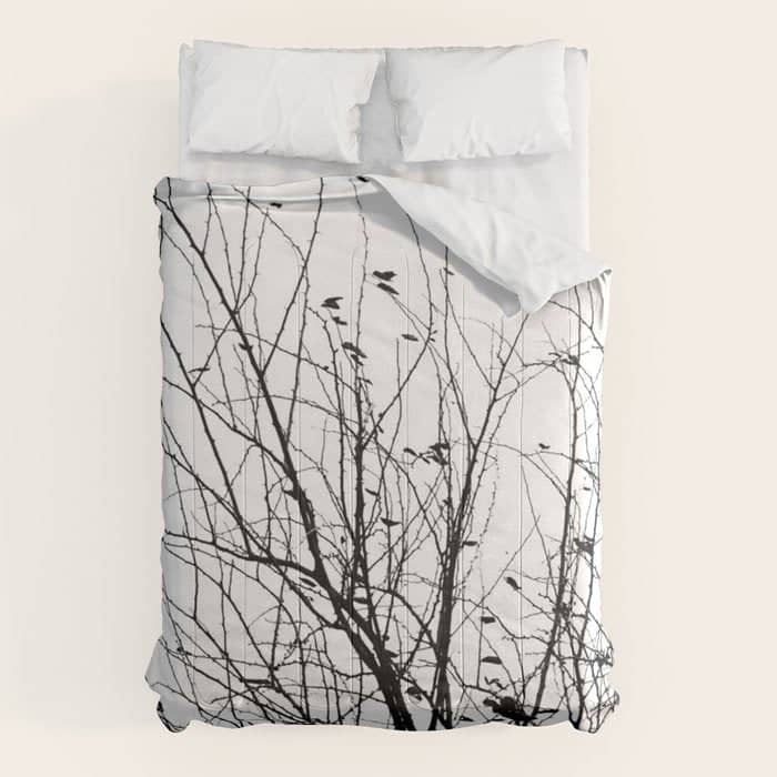 Black White Tree Branch Bird Nature Pattern Comforter