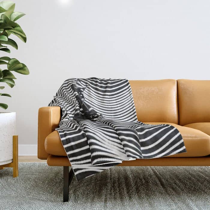 Minimalist Abstract Modern Ripple Lines Projected Woman Sensual Cool Feminine Black And White Photo Throw Blanket
