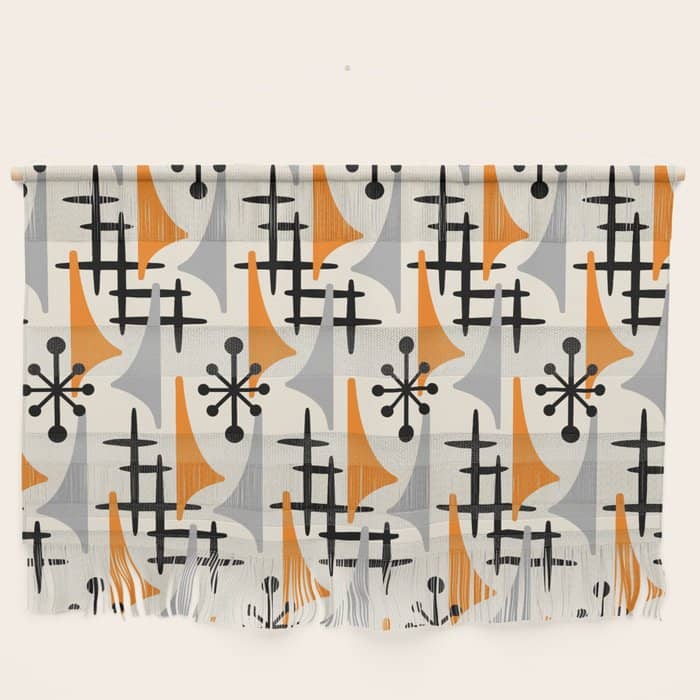 Retro 1950s Style Mid Century Modern Atomic Wing Pattern 834 Googie Orange And Gray Wall Hanging