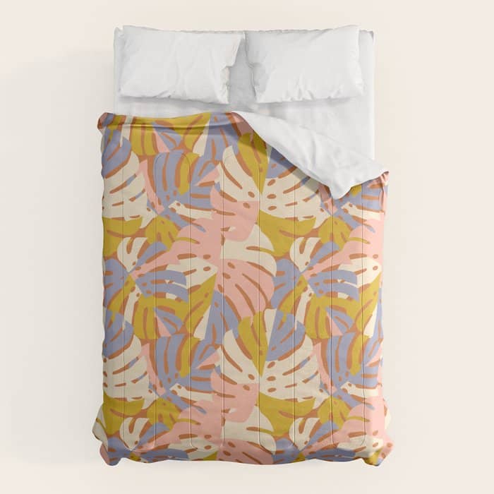Color Block Monstera Pink + Lavender Comforter
