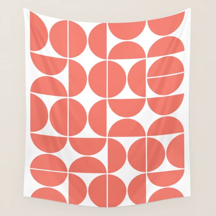 Mid Century Modern Geometric 04 Living Coral Wall Tapestry