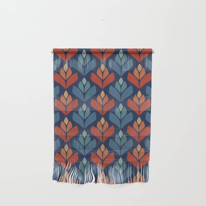 Blue & Red Retro Trefoil Pattern Wall Hanging