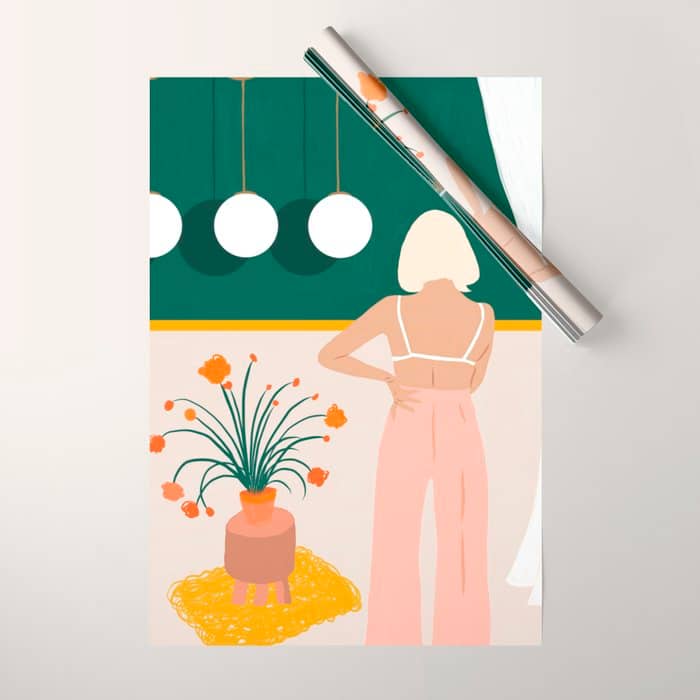 Texting, Millennial Woman Young Bohemian High Fashion Love Pastel Home Decor Blush Wrapping Paper