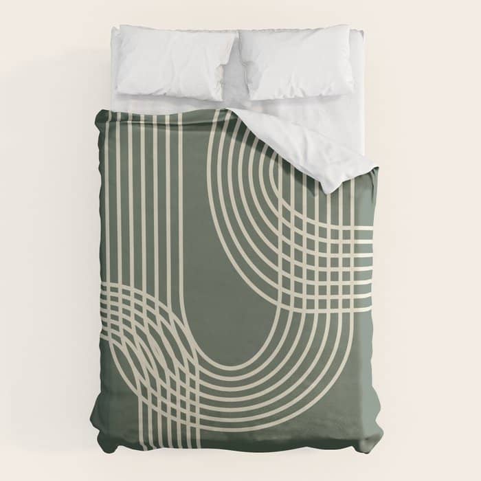 Minimalist Lines In Forest Green Duvet Cover