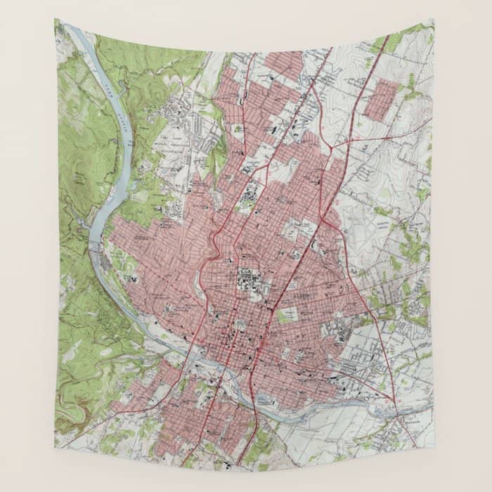 Vintage Map Of Austin Texas (1955) Wall Tapestry