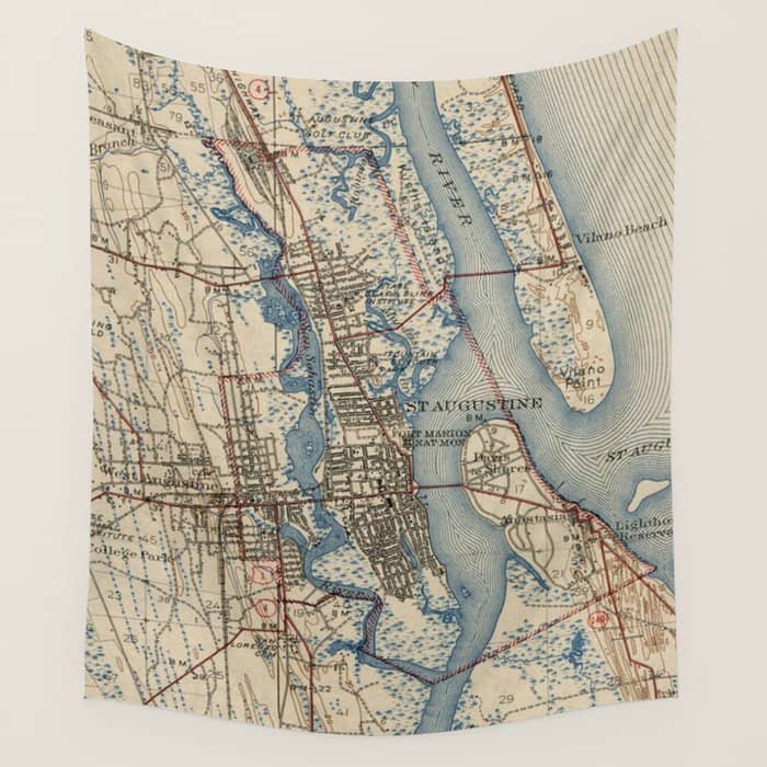 Vintage Map Of St. Augustine Florida (1937) Wall Tapestry