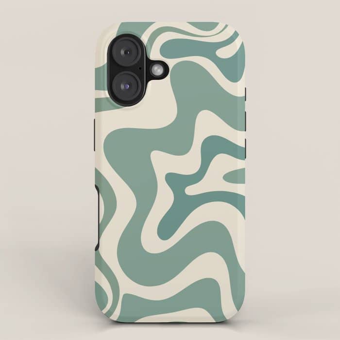 Retro Liquid Swirl Abstract Pattern In Eucalyptus Sage Green And Cream Beige Iphone Case