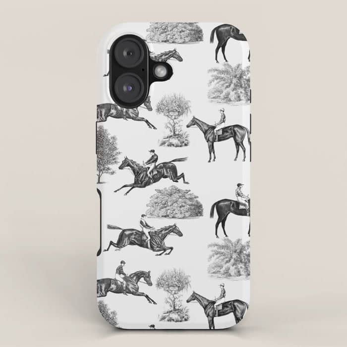 Horse Racing Black And White Toile Pattern  Iphone Case