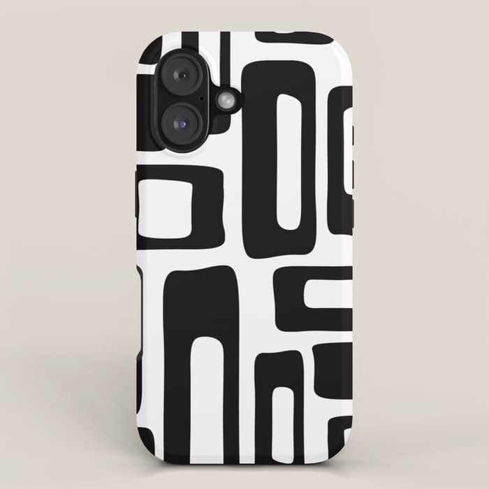 Retro Mid Century Modern Abstract Pattern 336 Black And White Iphone Case