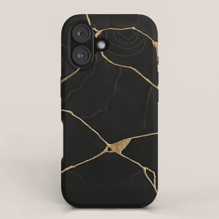 Black Kintsugi Japanese Broken Art, Japandi Style, Gold Cracks Iphone Case