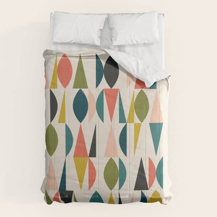 Mid Century Modern Abstract Colorful Shapes Funky Cool Minimalist Pattern Comforter
