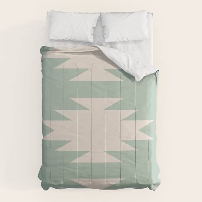Geometric Southwestern Minimalism - Neutral Sage Green Comforter