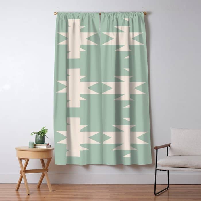 Geometric Southwestern Minimalism - Neutral Sage Green Window Curtain