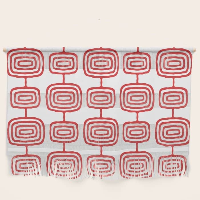 Mid Century Modern Atomic Rings Pattern Red 3 Wall Hanging