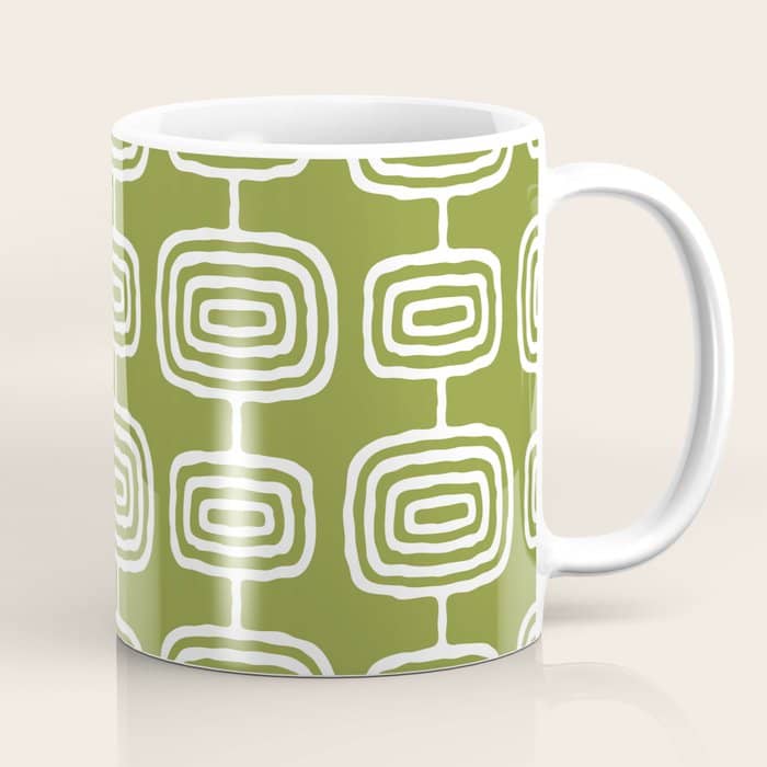 Mid Century Modern Atomic Rings Pattern Mid Mod Olive Green Coffee Mug