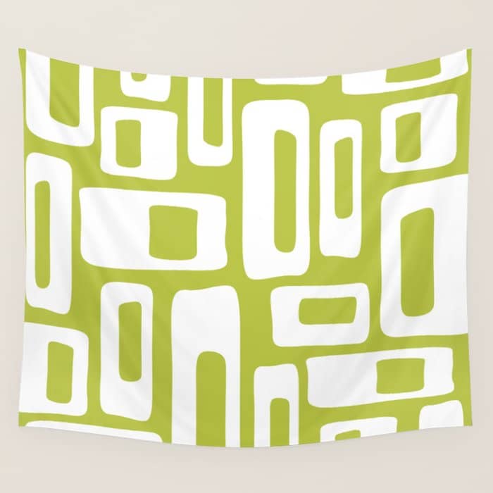 Retro Mid Century Modern Abstract Pattern 335 Chartreuse Wall Tapestry