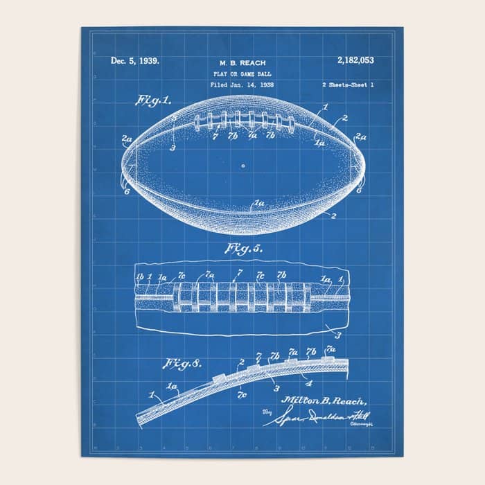 Football Patent - American Football Art - Blueprint Poster