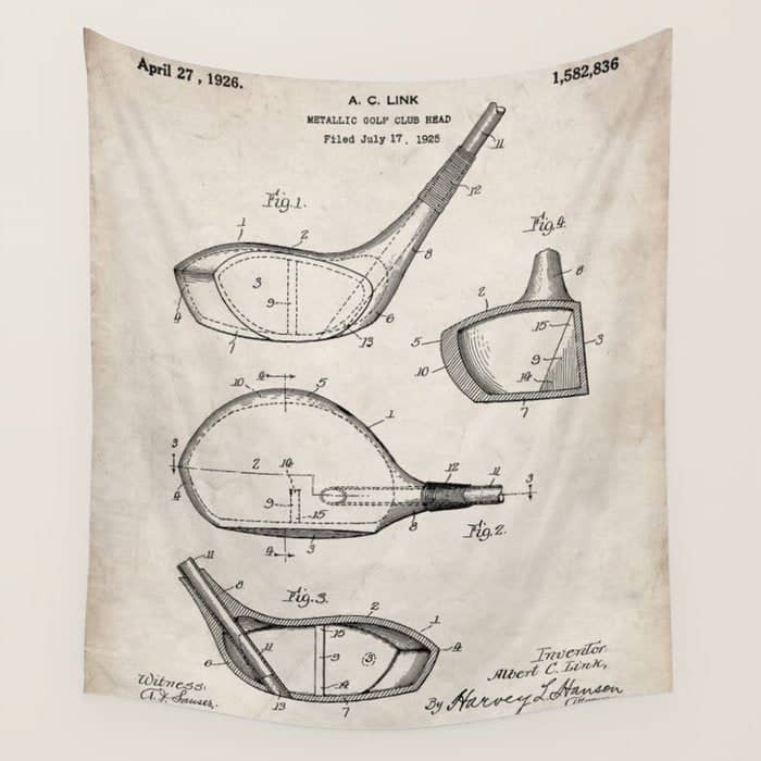 Golf Driver Patent - Golf Art - Antique Wall Tapestry