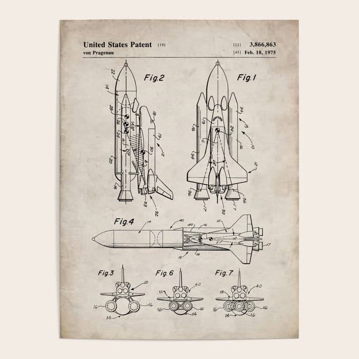 Nasa Space Shuttle Patent - Nasa Shuttle Art - Antique Poster