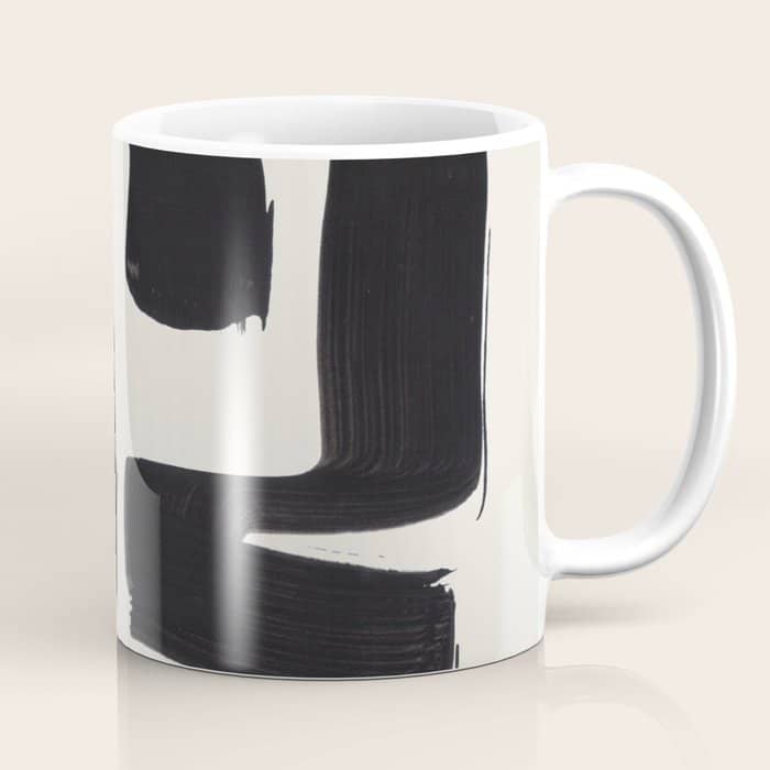Mid Century Modern Minimalist Abstract Art Brush Strokes Black & White Ink Art Shapes Coffee Mug
