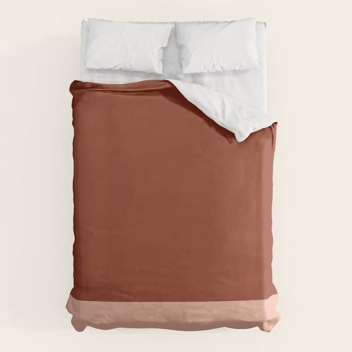 Rich Maroon Rust And Pale Salmon Color Block Duvet Cover