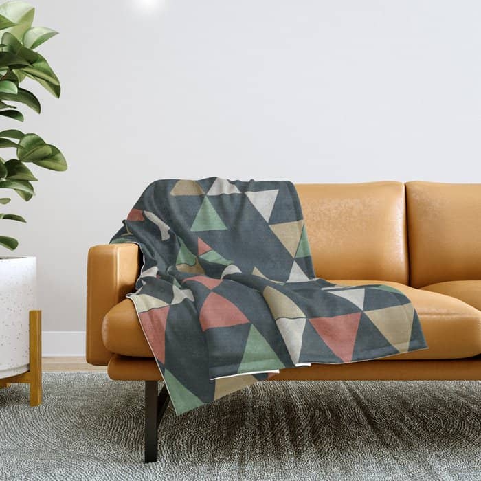 Geometric Prism, Green, Terracotta, Gold Throw Blanket