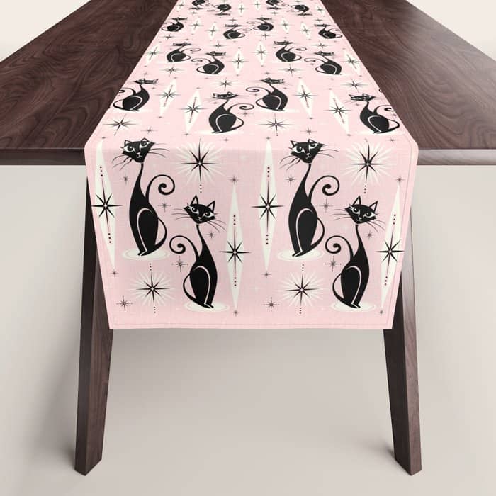 Mid Century Meow Retro Atomic Cats ©Studioxtine Table Runner